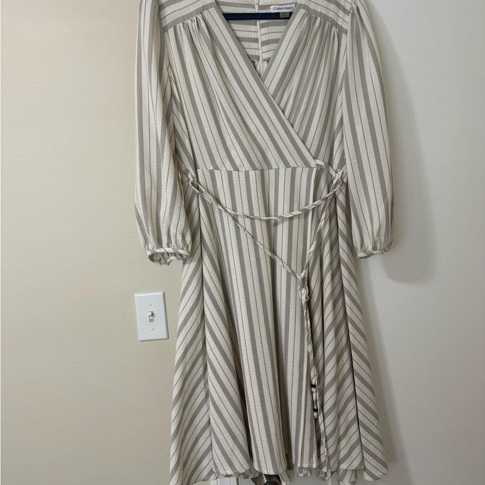 Calvin Klein Striped Cream Dress Size 12